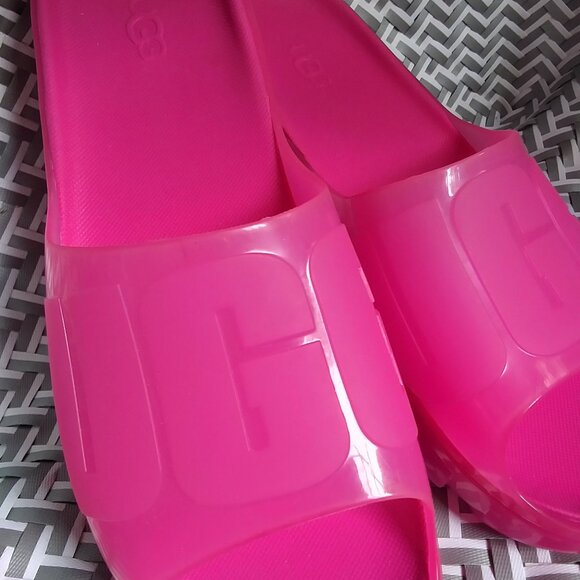 UGG Women's shoes/flops Clear Jella Slide Sandal Dragon Fruit Hot Pink sz 10B - Picture 1 of 11